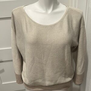 White House Black Market Cream Crew Neck Sweater with Ribbed Texture